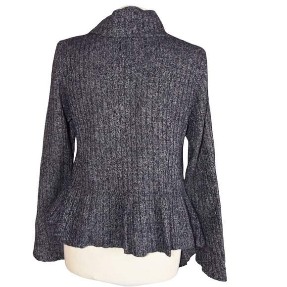 Anthro Knitted & Knotted Navy Marled Ruffle Sweater L Asymmetrical Peplum Cozy - Picture 2 of 7